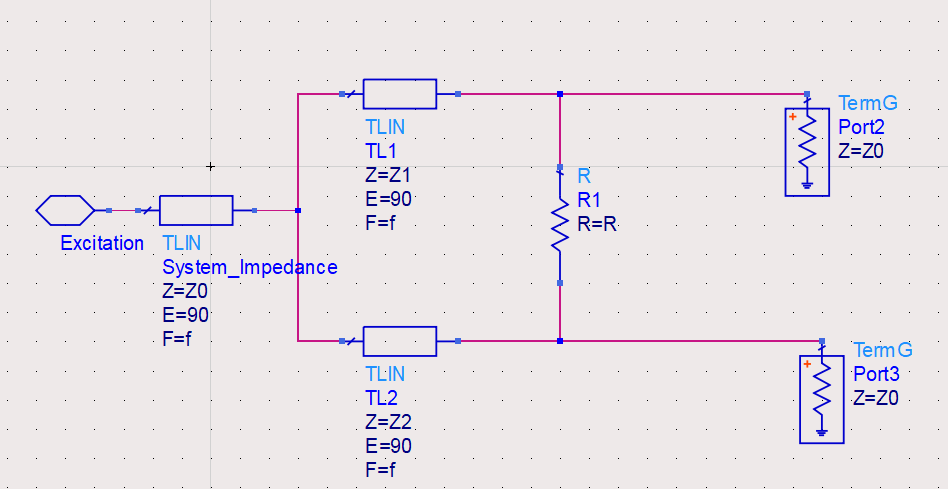 Simple unequal Wilkinson divider schematic